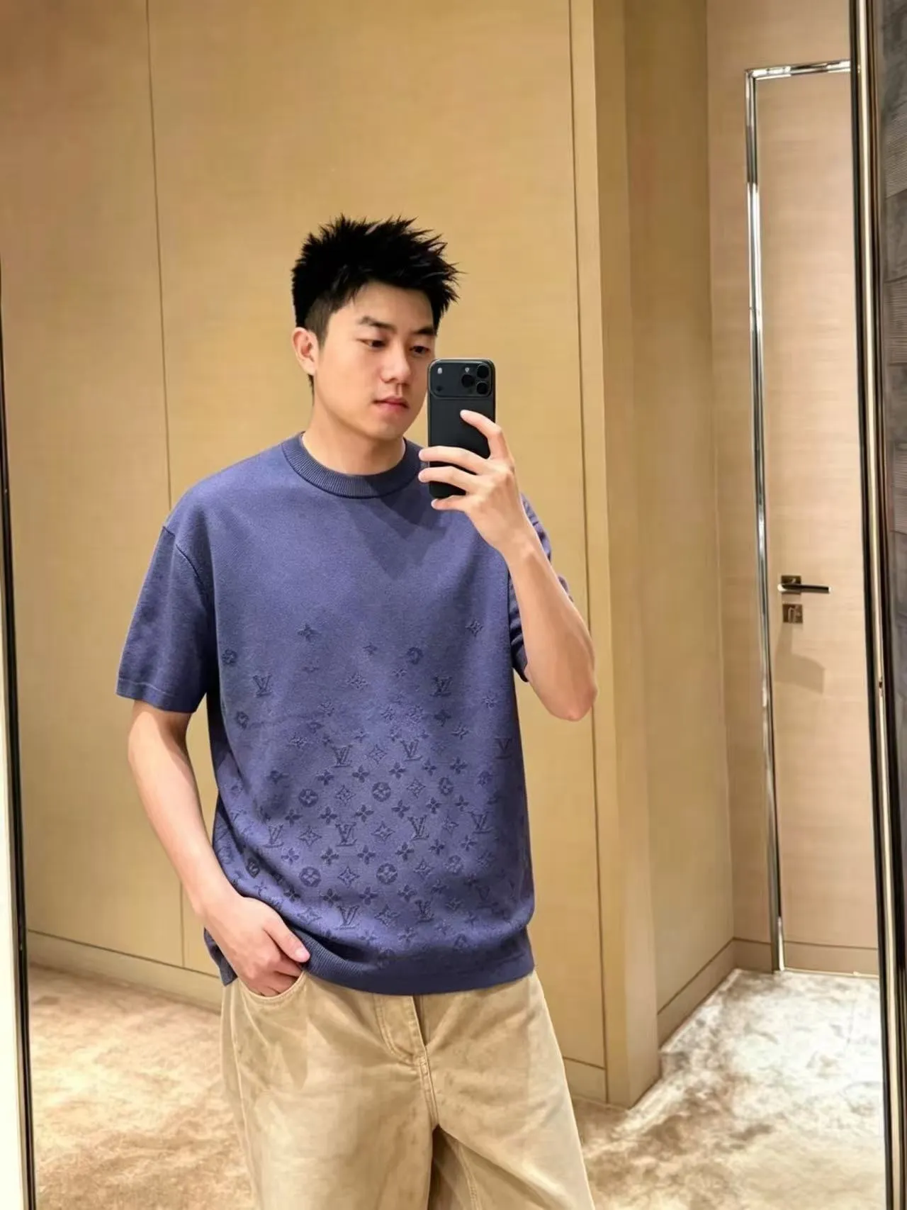 Louis Vuitton/Louis Vuitton 26ss gradient old flower jacquard knitted short sleeves